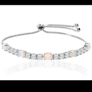 Sterling Silver Opal and Schilawski crystals Bolo Adjustable Bracelet